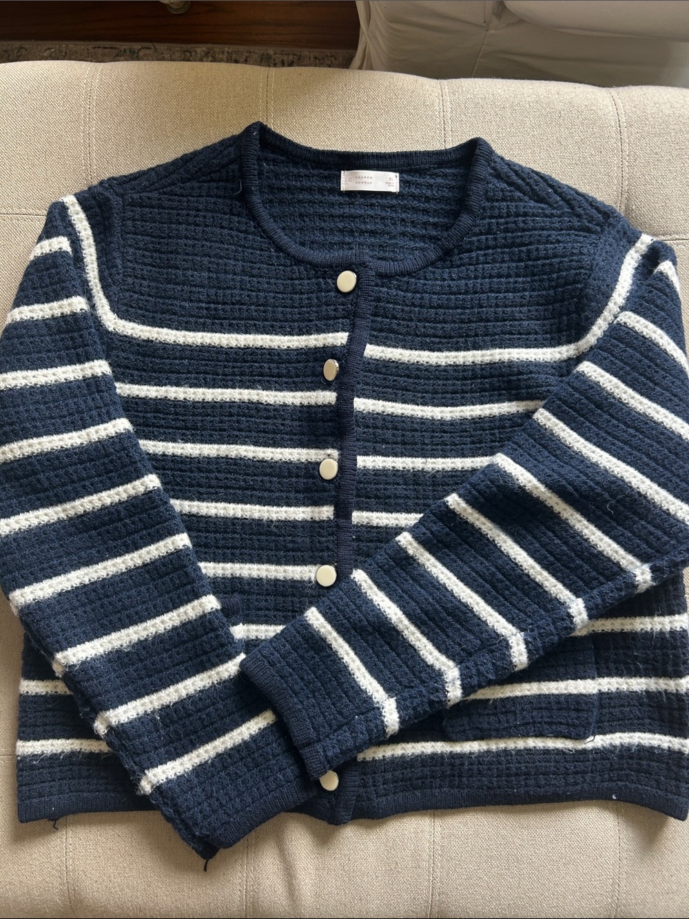 Striped, slightly cropped cardigan
